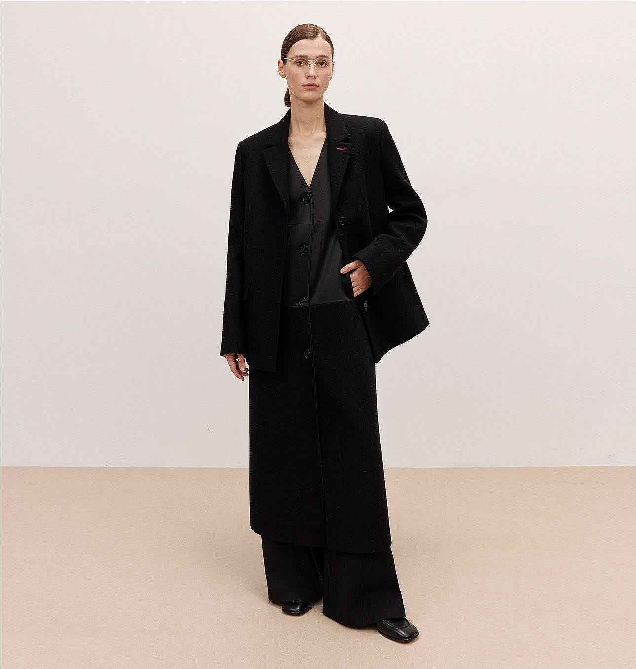 THE ARTM Women's Oversized Blazer Suit Set - Wide Shoulder Wool Jacket with Vest